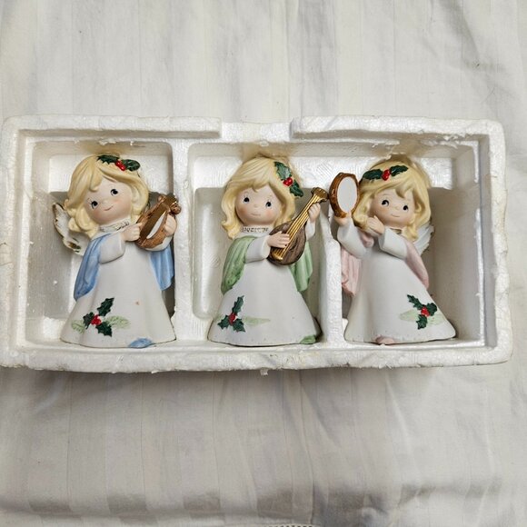 Vintage Homco #5612 Christmas Angels Musical Instruments Set of 3 Figurines READ - Picture 1 of 11